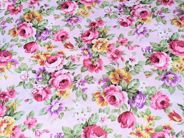 Pink 100 % Cotton Rose Floral Fabric, Floral Print Fabric, Roses Flower Fabric